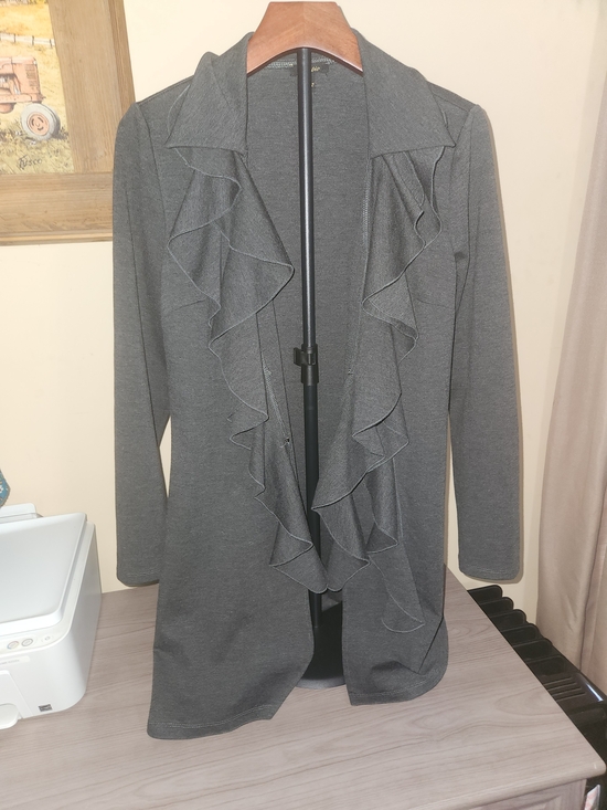 Cupio Sweaters - Cupio Charcoal Gray Ruffle-Front Women's Sweater Cardigan